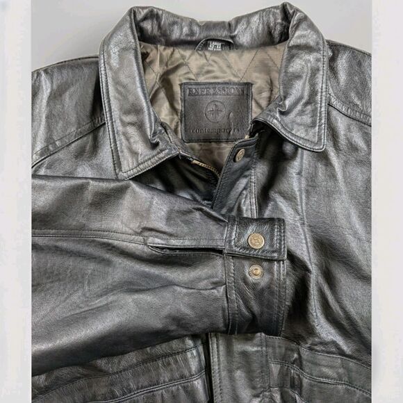 Expressions Other - Expressions Contemporary Jacket Men's L Black Leather Lined Moto Biker Vintage